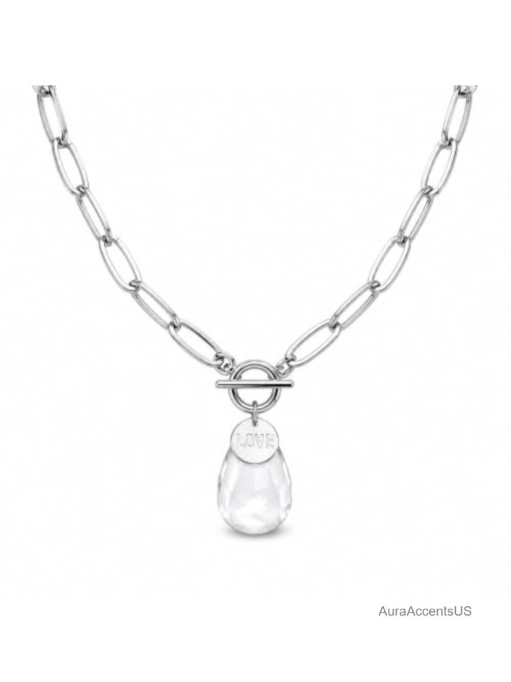 Chunky Necklace for Women Clear Teardrop Toggle Pendant Statement
